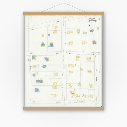 Old map wall art mockup — magnetic wood frame on white wall — Sanborn Fire Insurance Map from Swarthmore, Delaware County, Pennsylvania (1909), Sheet #0003