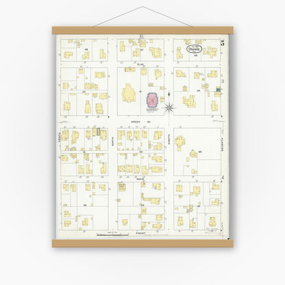 Old map wall art mockup — magnetic wood frame on white wall — Sanborn Fire Insurance Map from Orange, Orange County, Texas (1909), Sheet #0005