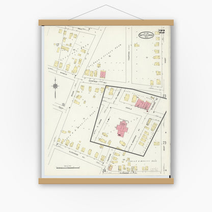 Old map wall art mockup — magnetic wood frame on white wall — Sanborn Fire Insurance Map from Battle Creek, Calhoun County, Michigan (1913), Sheet #0022
