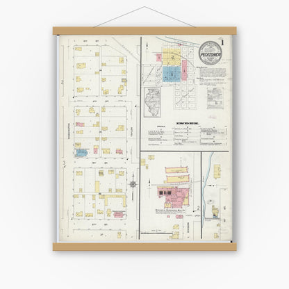 Old map wall art mockup — magnetic wood frame on white wall — Sanborn Fire Insurance Map from Pecatonica, Winnebago County, Illinois (1912), Sheet #0001