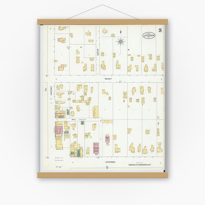 Old map wall art mockup — magnetic wood frame on white wall — Sanborn Fire Insurance Map from Jefferson, Ashtabula County, Ohio (1902), Sheet #0003