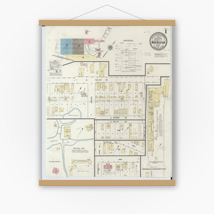 Old map wall art mockup — magnetic wood frame on white wall — Sanborn Fire Insurance Map from New Boston, Scioto County, Ohio (1911) - Complete Map Set