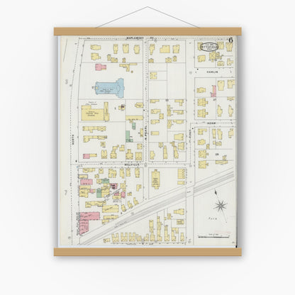 Old map wall art mockup — magnetic wood frame on white wall — Sanborn Fire Insurance Map from Pittsfield, Berkshire County, Massachusetts (1895), Sheet #0006