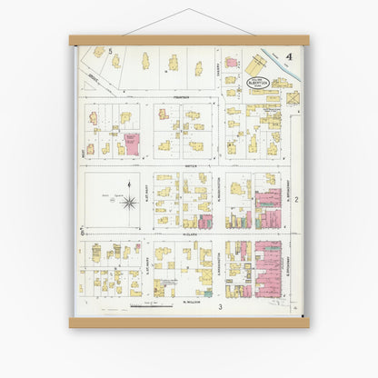 Old map wall art mockup — magnetic wood frame on white wall — Sanborn Fire Insurance Map from Albert Lea, Freeborn County, Minnesota (1905), Sheet #0004