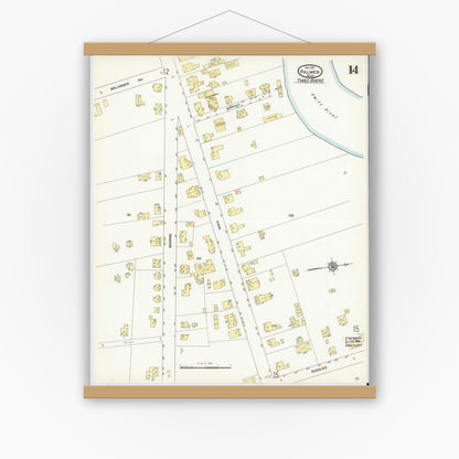 Old map wall art mockup — magnetic wood frame on white wall — Sanborn Fire Insurance Map from Palmer, Hampden County, Massachusetts (1911), Sheet #0014