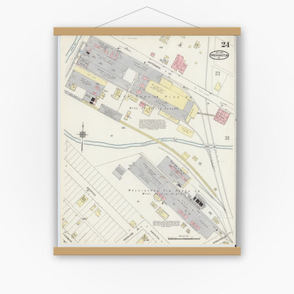 Old map wall art mockup — magnetic wood frame on white wall — Sanborn Fire Insurance Map from Washington, Washington County, Pennsylvania (1914), Sheet #0024