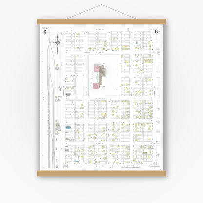 Old map wall art mockup — magnetic wood frame on white wall — Sanborn Fire Insurance Map from Dumas, Moore County, Texas (1950), Sheet #0006