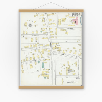 Old map wall art mockup — magnetic wood frame on white wall — Sanborn Fire Insurance Map from Peabody, Essex County, Massachusetts (1892), Sheet #0003