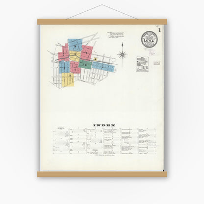 Old map wall art mockup — magnetic wood frame on white wall — Sanborn Fire Insurance Map from Lititz, Lancaster County, Pennsylvania (1904) - Complete Map Set