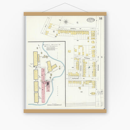 Old map wall art mockup — magnetic wood frame on white wall — Sanborn Fire Insurance Map from Tarrytown, Westchester County, New York (1909), Sheet #0014