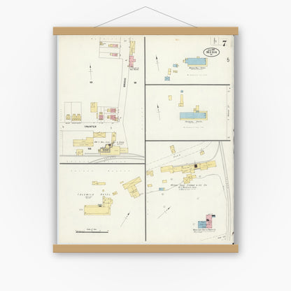 Old map wall art mockup — magnetic wood frame on white wall — Sanborn Fire Insurance Map from Media, Delaware County, Pennsylvania (1907), Sheet #0007