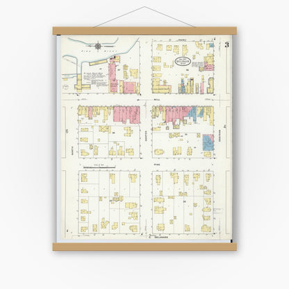 Old map wall art mockup — magnetic wood frame on white wall — Sanborn Fire Insurance Map from Saint Louis, Gratiot County, Michigan (1910), Sheet #0003