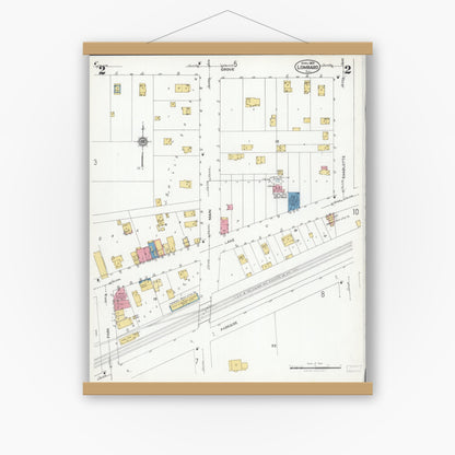 Old map wall art mockup — magnetic wood frame on white wall — Sanborn Fire Insurance Map from Lombard, Du Page County, Illinois (1925), Sheet #0002