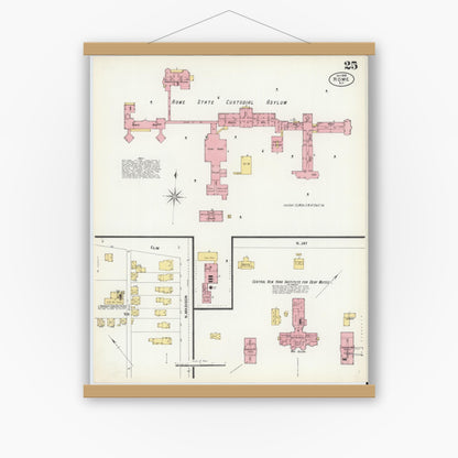 Old map wall art mockup — magnetic wood frame on white wall — Sanborn Fire Insurance Map from Rome, Oneida County, New York (1899), Sheet #0025