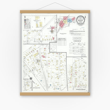 Old map wall art mockup — magnetic wood frame on white wall — Sanborn Fire Insurance Map from Mason, Warren County, Ohio (1946) - Complete Map Set