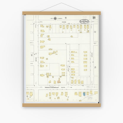 Old map wall art mockup — magnetic wood frame on white wall — Sanborn Fire Insurance Map from Benton Harbor, Berrien County, Michigan (1911), Sheet #0018