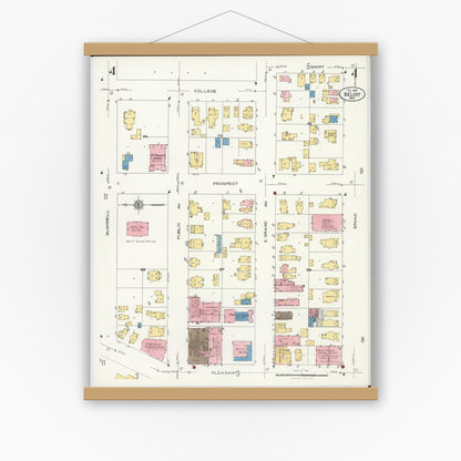 Old map wall art mockup — magnetic wood frame on white wall — Sanborn Fire Insurance Map from Beloit, Rock County, Wisconsin (1926), Sheet #0004