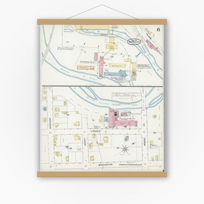Old map wall art mockup — magnetic wood frame on white wall — Sanborn Fire Insurance Map from Boonton, Morris County, New Jersey (1892), Sheet #0006