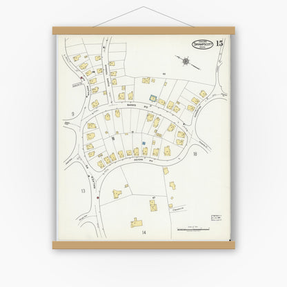 Old map wall art mockup — magnetic wood frame on white wall — Sanborn Fire Insurance Map from Swampscott, Essex County, Massachusetts (1920), Sheet #0015
