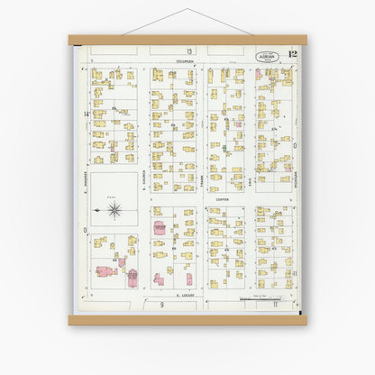Old map wall art mockup — magnetic wood frame on white wall — Sanborn Fire Insurance Map from Adrian, Lenawee County, Michigan (1899), Sheet #0012