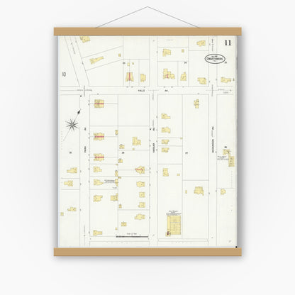 Old map wall art mockup — magnetic wood frame on white wall — Sanborn Fire Insurance Map from Swarthmore, Delaware County, Pennsylvania (1909), Sheet #0011