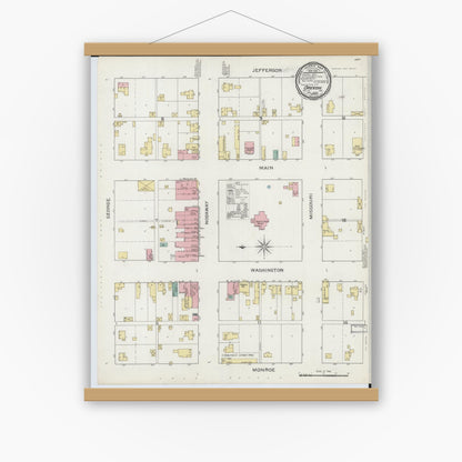 Old map wall art mockup — magnetic wood frame on white wall — Sanborn Fire Insurance Map from Oregon, Holt County, Missouri (1893), Sheet #0001