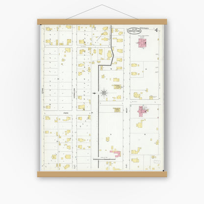 Old map wall art mockup — magnetic wood frame on white wall — Sanborn Fire Insurance Map from Georgetown, Vermilion County, Illinois (1909), Sheet #0004