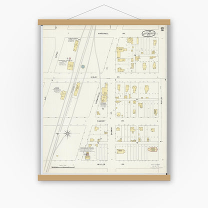 Old map wall art mockup — magnetic wood frame on white wall — Sanborn Fire Insurance Map from Litchfield, Meeker County, Minnesota (1896), Sheet #0002