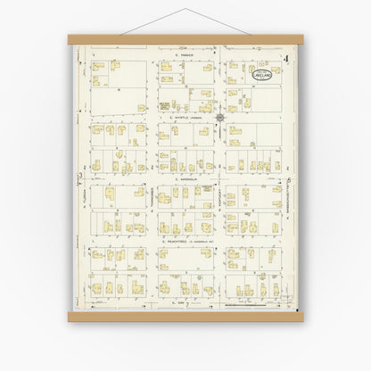 Old map wall art mockup — magnetic wood frame on white wall — Sanborn Fire Insurance Map from Lakeland, Polk County, Florida (1913), Sheet #0004