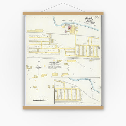 Old map wall art mockup — magnetic wood frame on white wall — Sanborn Fire Insurance Map from Escanaba, Delta County, Michigan (1906), Sheet #0030