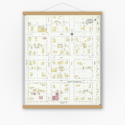 Old map wall art mockup — magnetic wood frame on white wall — Sanborn Fire Insurance Map from Leroy, McLean County, Illinois (1911), Sheet #0004