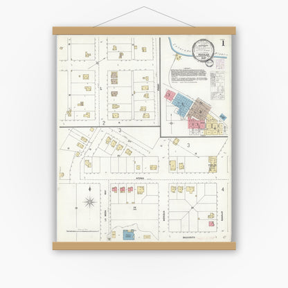 Old map wall art mockup — magnetic wood frame on white wall — Sanborn Fire Insurance Map from Needles, San Bernardino County, California (1901) - Complete Map Set