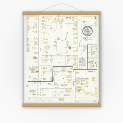 Old map wall art mockup — magnetic wood frame on white wall — Sanborn Fire Insurance Map from Ossian, Wells County, Indiana (1912) - Complete Map Set