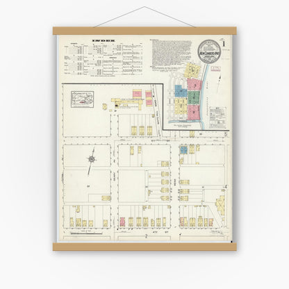 Old map wall art mockup — magnetic wood frame on white wall — Sanborn Fire Insurance Map from New Cumberland, Cumberland County, Pennsylvania (1913), Sheet #0001