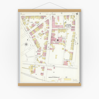 Old map wall art mockup — magnetic wood frame on white wall — Sanborn Fire Insurance Map from Columbia, Lancaster County, Pennsylvania (1909), Sheet #0008