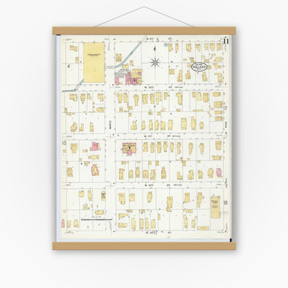 Old map wall art mockup — magnetic wood frame on white wall — Sanborn Fire Insurance Map from Holland, Ottawa County, Michigan (1908), Sheet #0011