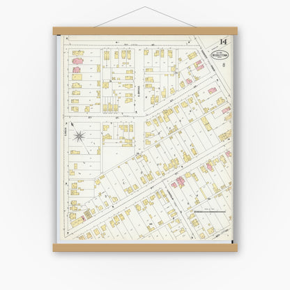 Old map wall art mockup — magnetic wood frame on white wall — Sanborn Fire Insurance Map from Middletown, Butler County, Ohio (1901), Sheet #0014