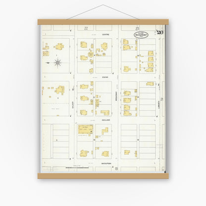 Old map wall art mockup — magnetic wood frame on white wall — Sanborn Fire Insurance Map from Beaumont, Jefferson County, Texas (1904), Sheet #0020