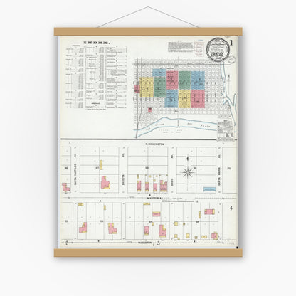 Old map wall art mockup — magnetic wood frame on white wall — Sanborn Fire Insurance Map from Laredo, Webb County, Texas (1900) - Complete Map Set