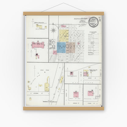 Old map wall art mockup — magnetic wood frame on white wall — Sanborn Fire Insurance Map from Kirksville, Adair County, Missouri (1891) - Complete Map Set