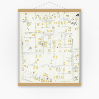 Old map wall art mockup — magnetic wood frame on white wall — Sanborn Fire Insurance Map from Medford, Middlesex County, Massachusetts (1903), Sheet #0022