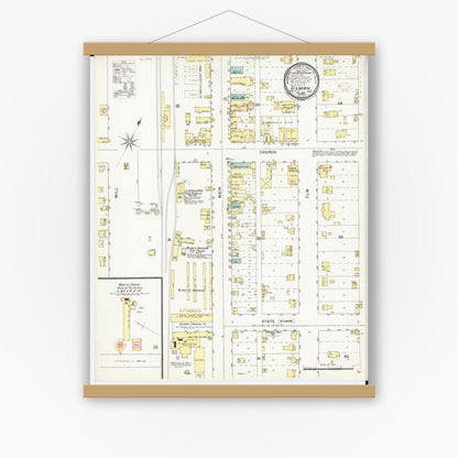 Old map wall art mockup — magnetic wood frame on white wall — Sanborn Fire Insurance Map from Gilman, Marshall County, Iowa (1895), Sheet #0001