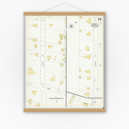 Old map wall art mockup — magnetic wood frame on white wall — Sanborn Fire Insurance Map from Bay Shore, Suffolk County, New York (1909), Sheet #0012