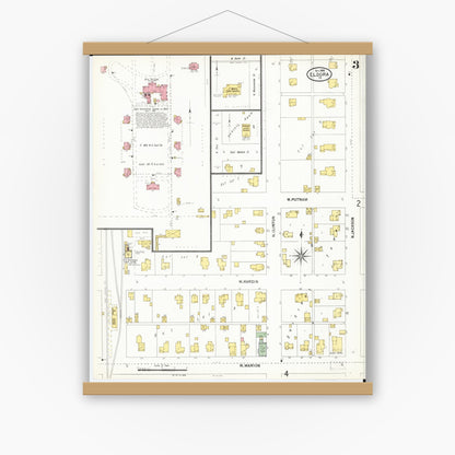 Old map wall art mockup — magnetic wood frame on white wall — Sanborn Fire Insurance Map from Eldora, Hardin County, Iowa (1900), Sheet #0003