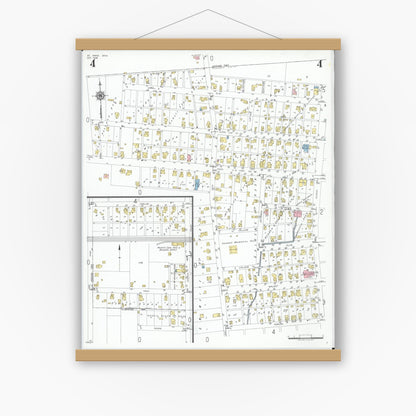 Old map wall art mockup — magnetic wood frame on white wall — Sanborn Fire Insurance Map from Saint Paris, Champaign County, Ohio (1948), Sheet #0004