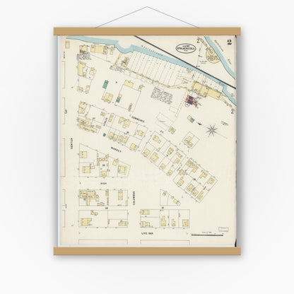 Old map wall art mockup — magnetic wood frame on white wall — Sanborn Fire Insurance Map from Apalachicola, Franklin County, Florida (1897), Sheet #0002
