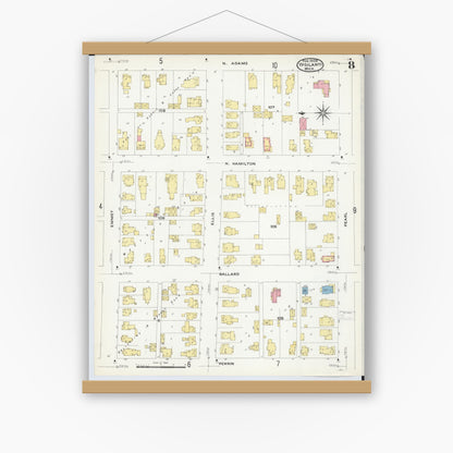 Old map wall art mockup — magnetic wood frame on white wall — Sanborn Fire Insurance Map from Ypsilanti, Washtenaw County, Michigan (1909), Sheet #0008