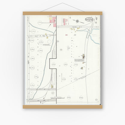 Old map wall art mockup — magnetic wood frame on white wall — Sanborn Fire Insurance Map from Marcus Hook, Chester County, Pennsylvania (1912), Sheet #0007