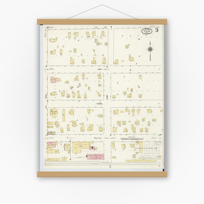 Old map wall art mockup — magnetic wood frame on white wall — Sanborn Fire Insurance Map from Ovid, Clinton County, Michigan (1910), Sheet #0003
