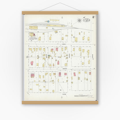 Old map wall art mockup — magnetic wood frame on white wall — Sanborn Fire Insurance Map from Le Sueur, Le Sueur County, Minnesota (1902), Sheet #0002